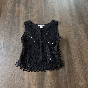 Vintage The Limited Black Beaded Sequin Tank Top 90s Evening Party Top Size M